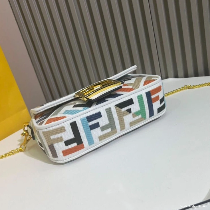 Affordable Canvas In FF Motif Bag Baguette Multi Fendi White Mini 0719